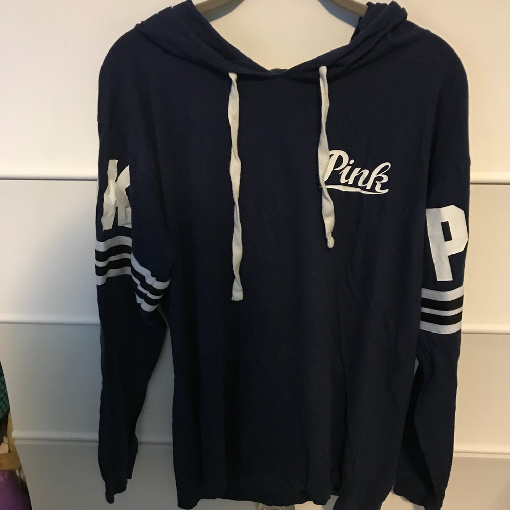 victoria’s secret PINK navy hooded t-shirt